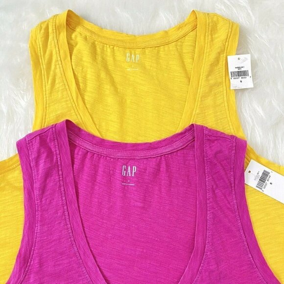 Lot of 2 GAP Women's size Small Sleeveless Tank Tops Pink Yellow NEW - Picture 1 of 5